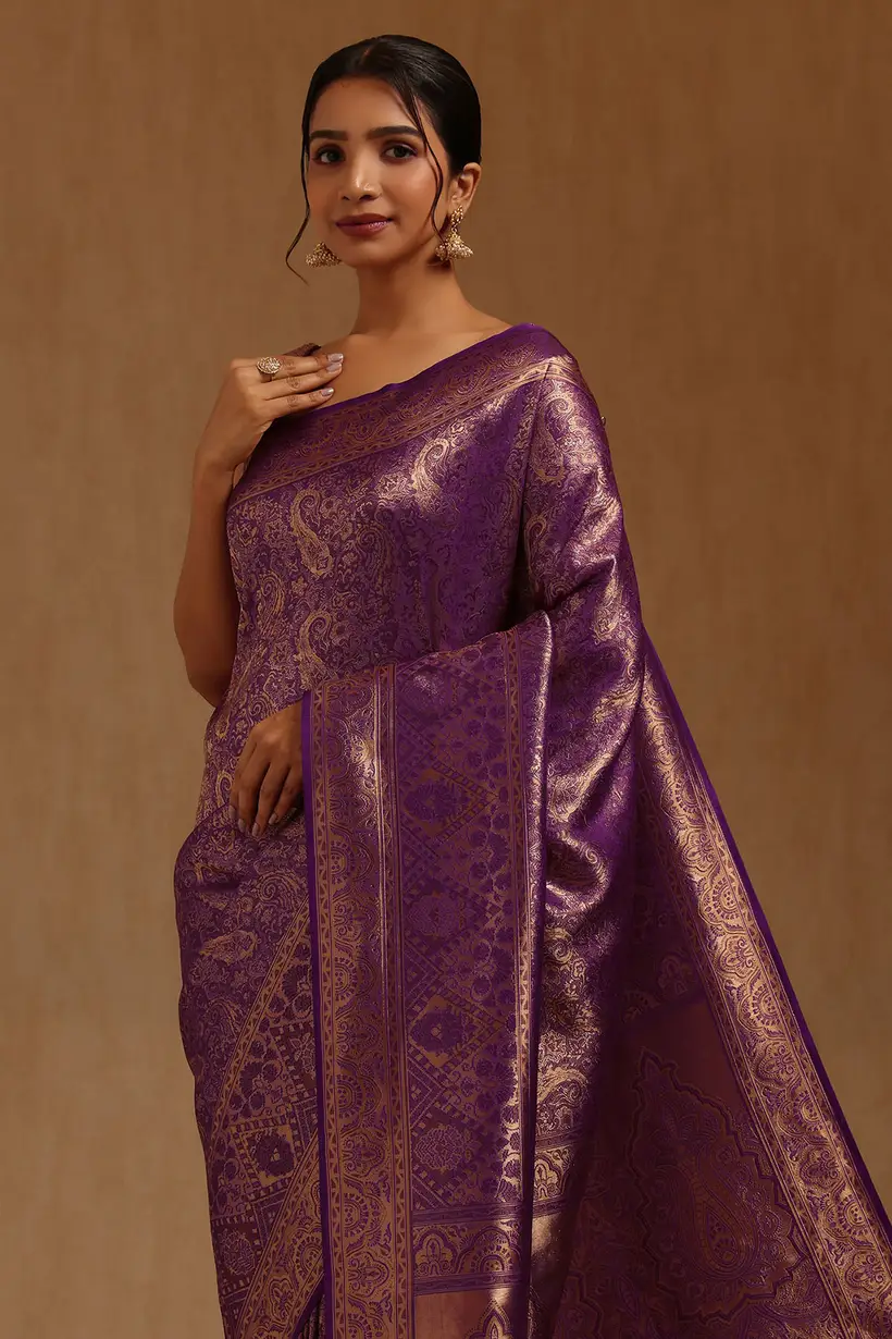 Purple Tussar Woven Design Saree